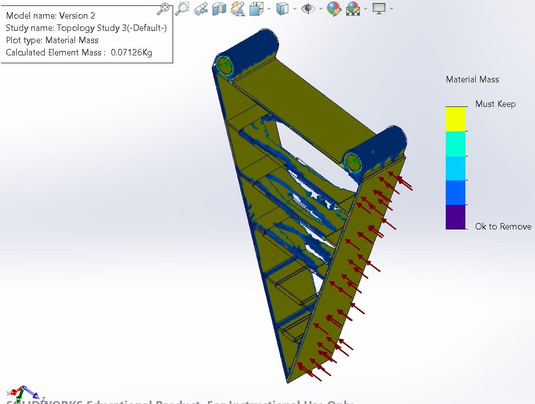SolidWorks topology optimization material mass plot